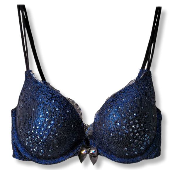 VS Victoria Secret Fashion Show Runway Blue Crystal Push Up Bra 32D Bombshell - Picture 10 of 11